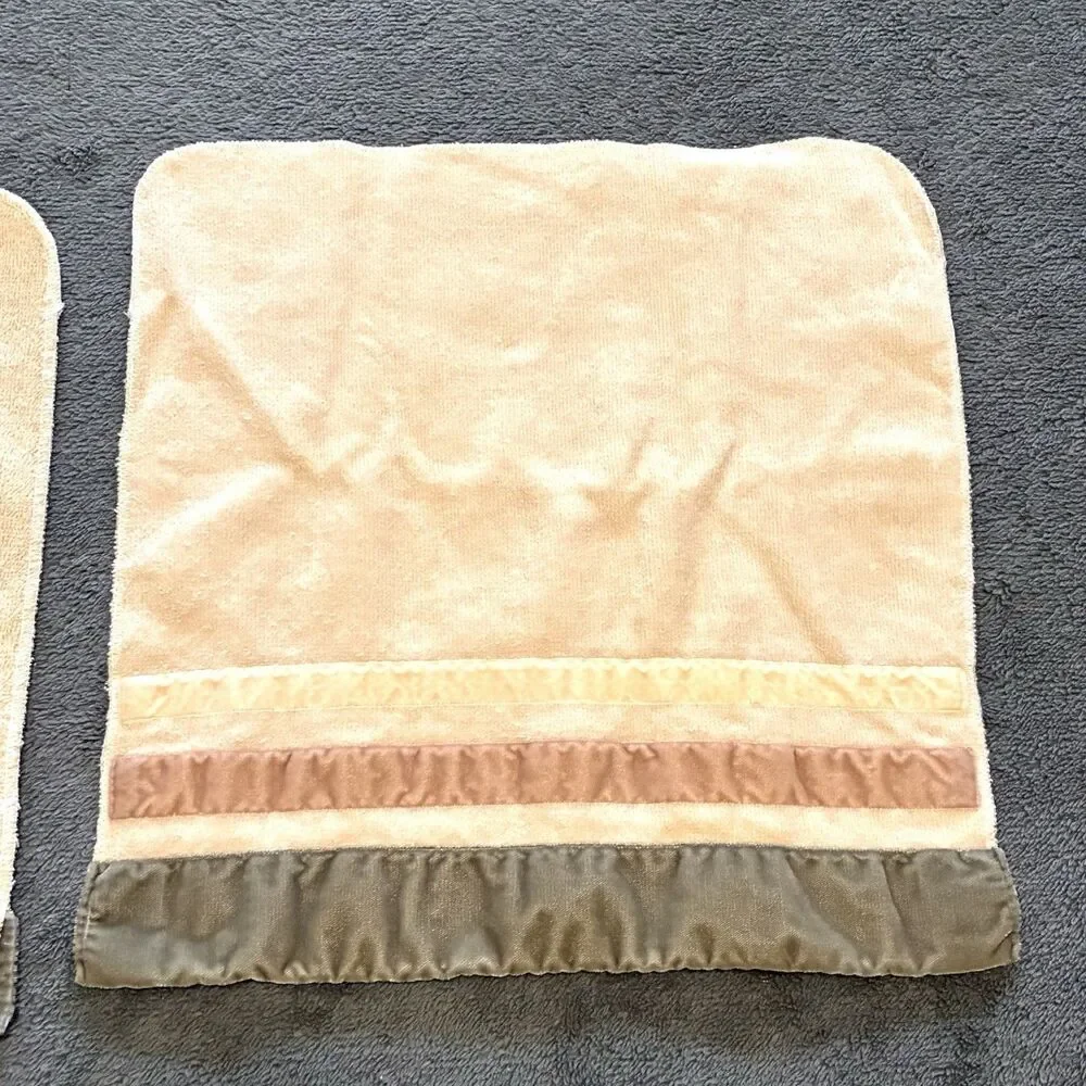 Vintage Fieldcrest Trousseau Luxury Set of 2 Washcloth Velvet Satin Trim 1960s